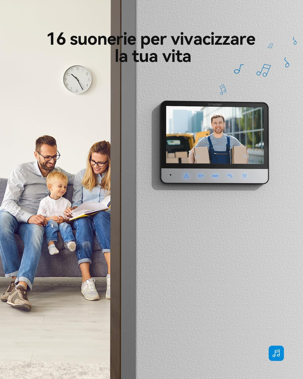 Videocitofono TMEZON 4 Fili con Monitor LCD 7”, Telecamera HD Grandangolare, Audio Bidirezionale e Sblocco Porta
