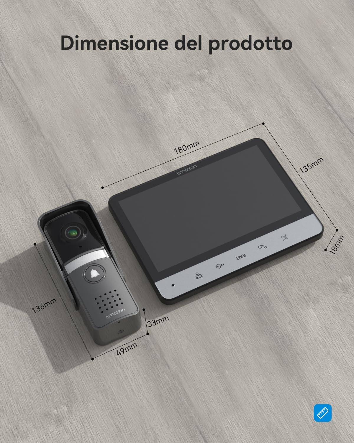 Videocitofono TMEZON 4 Fili con Monitor LCD 7”, Telecamera HD Grandangolare, Audio Bidirezionale e Sblocco Porta