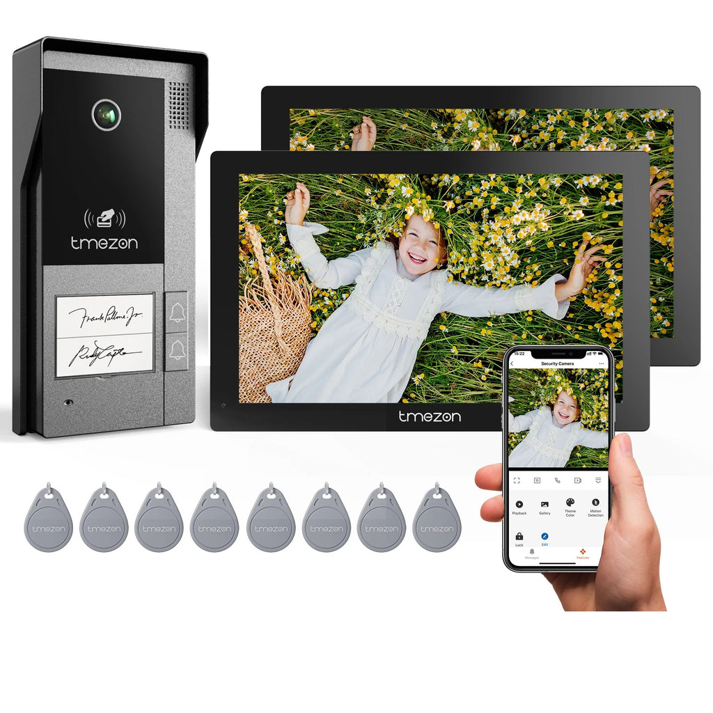 TMEZON Videocitofono WiFi Bifamiliare 1080P con 2 Tasti e 2 Monitor Touch 7” – App Tuya, 2 Fili, Sblocco Remoto