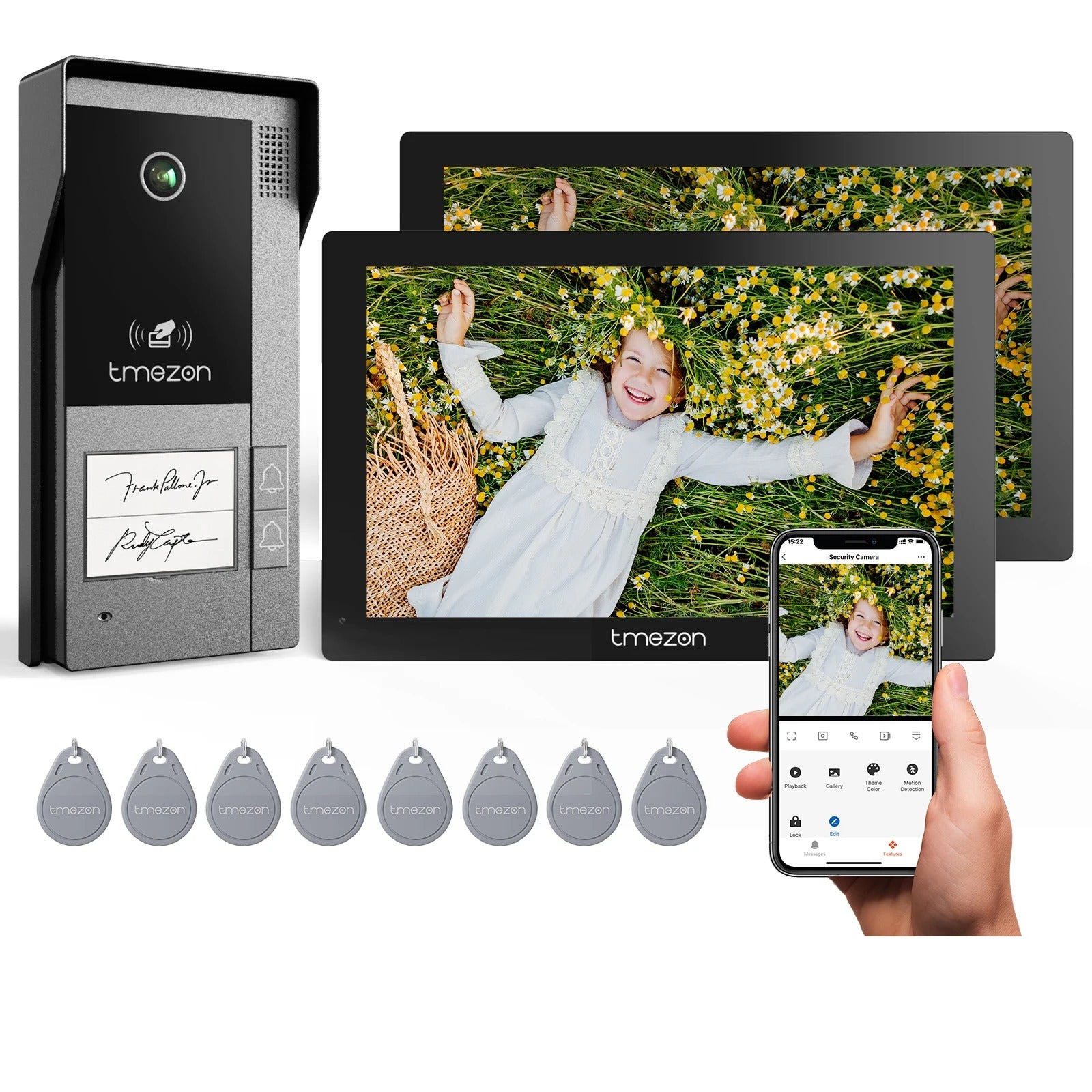 TMEZON Videocitofono WiFi Bifamiliare 1080P con 2 Tasti e 2 Monitor Touch 7” – App Tuya, 2 Fili, Sblocco Remoto